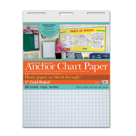 PACON Heavy Duty Anchor Chart Paper, 1" Grid Ruled 24" x 32", 25 Sheets 3373